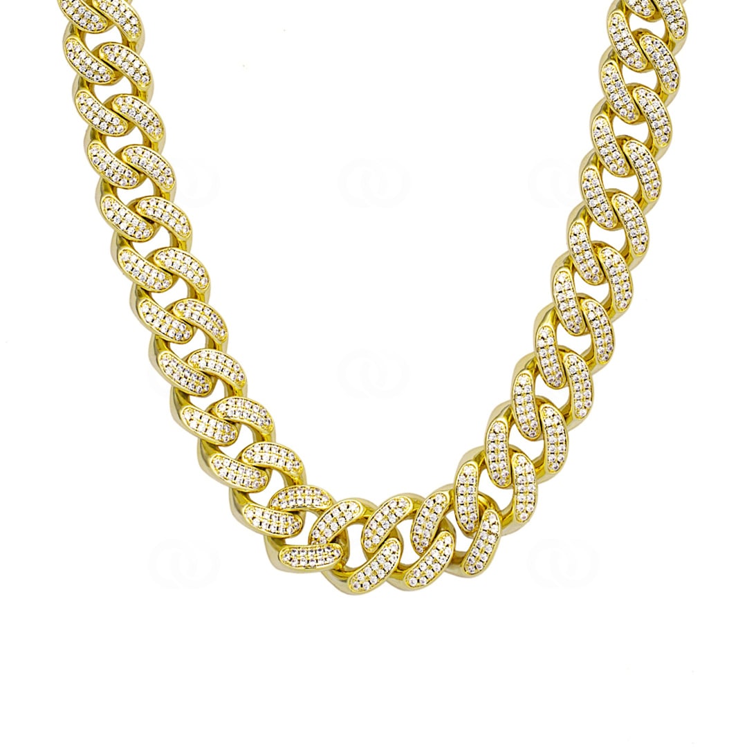 KE0002-G-12MM 12mm Cuban Link Curb Chain Gold plated with Cubic