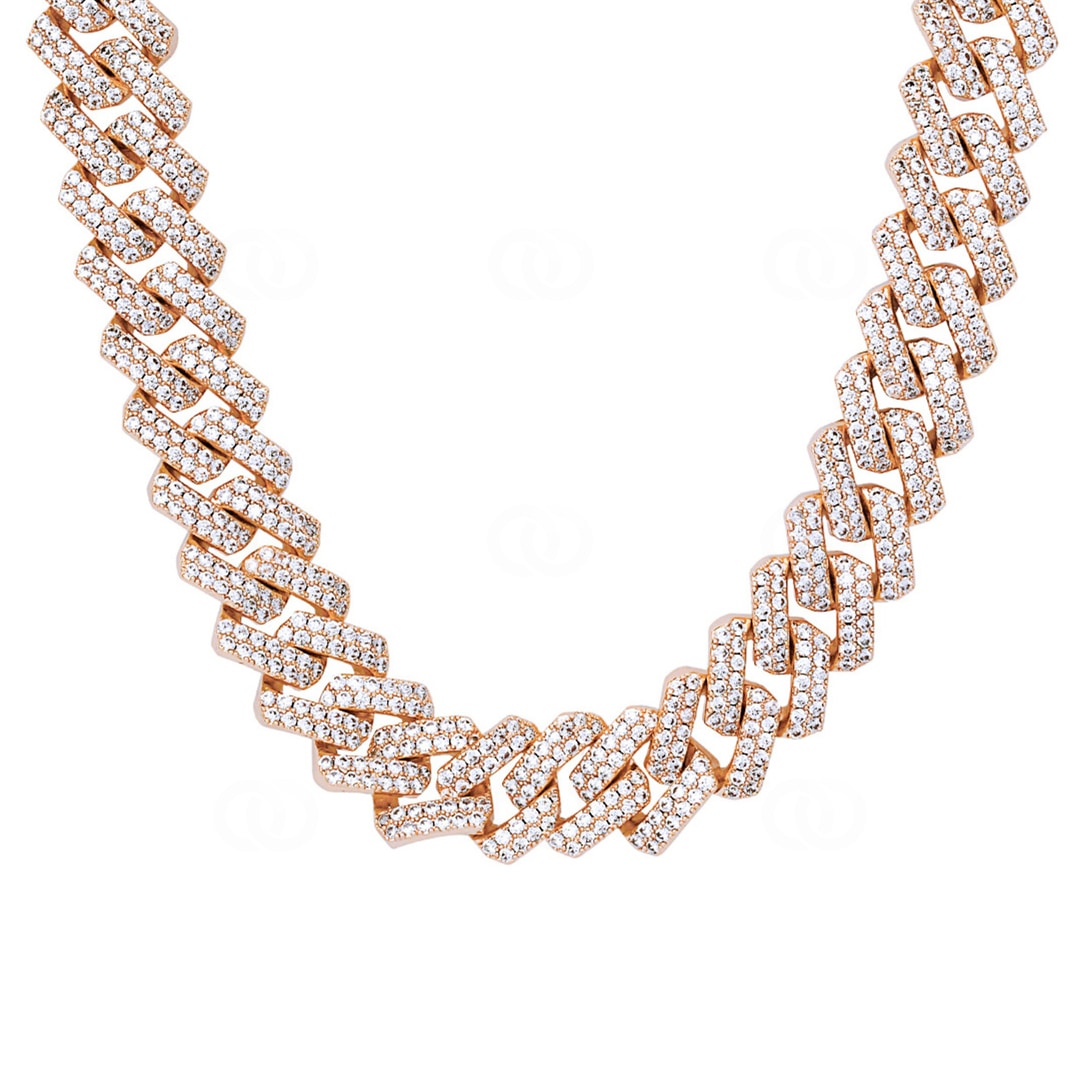 KE0002WT-R-15MM 15mm Prong Cuban Link Curb Chain Rose Gold