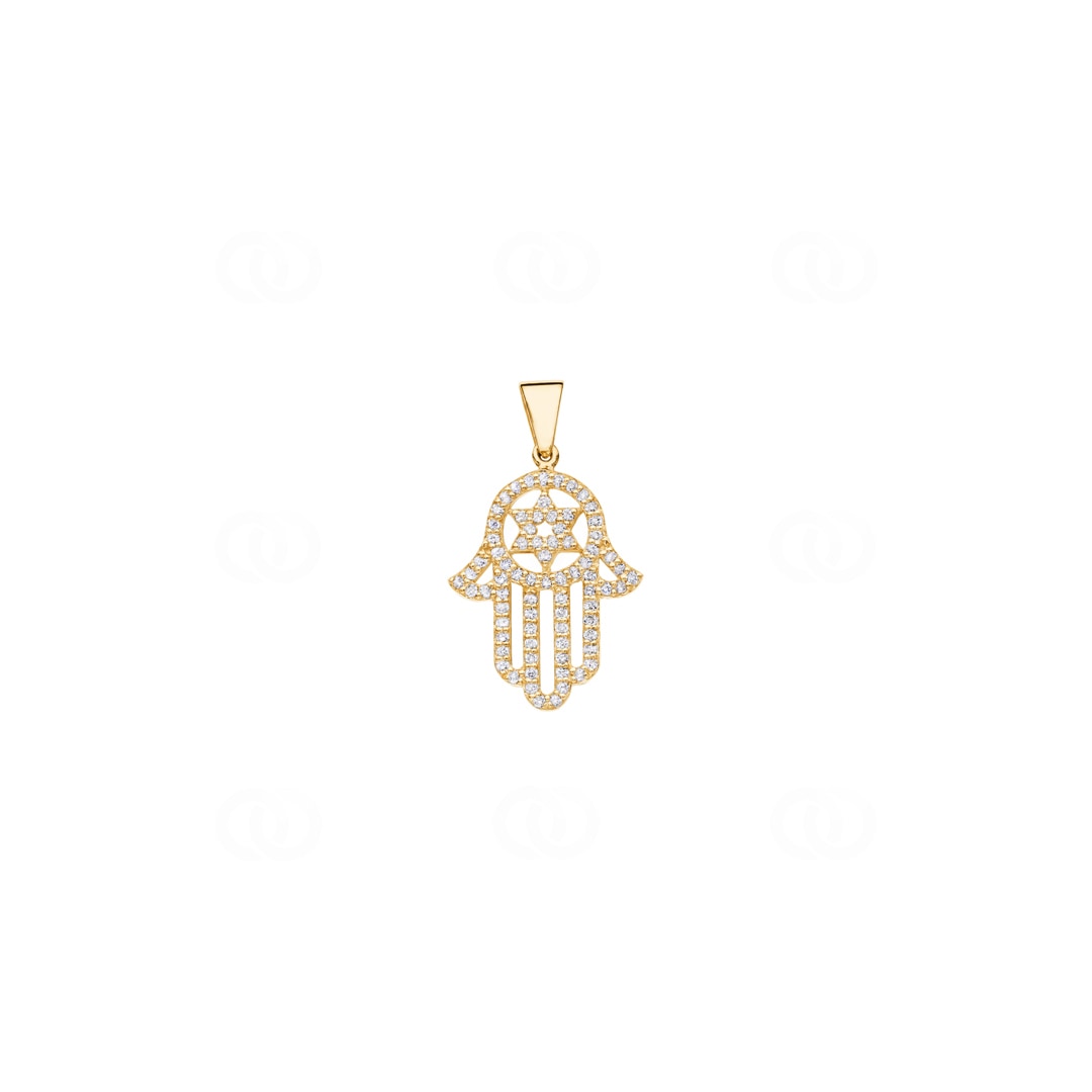 A03GG  Pendentif main de Fatma or jaune 750/18 ct avec diamants 0.45 ct  H/si