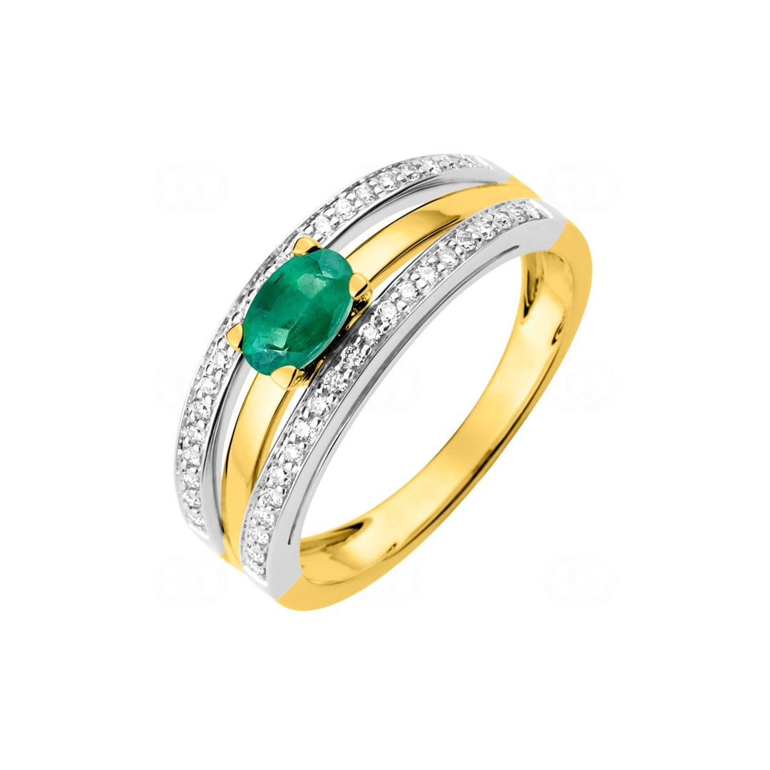1.7209.E2 Bague or bicolore 750 18 ct avec emeraude ovale et