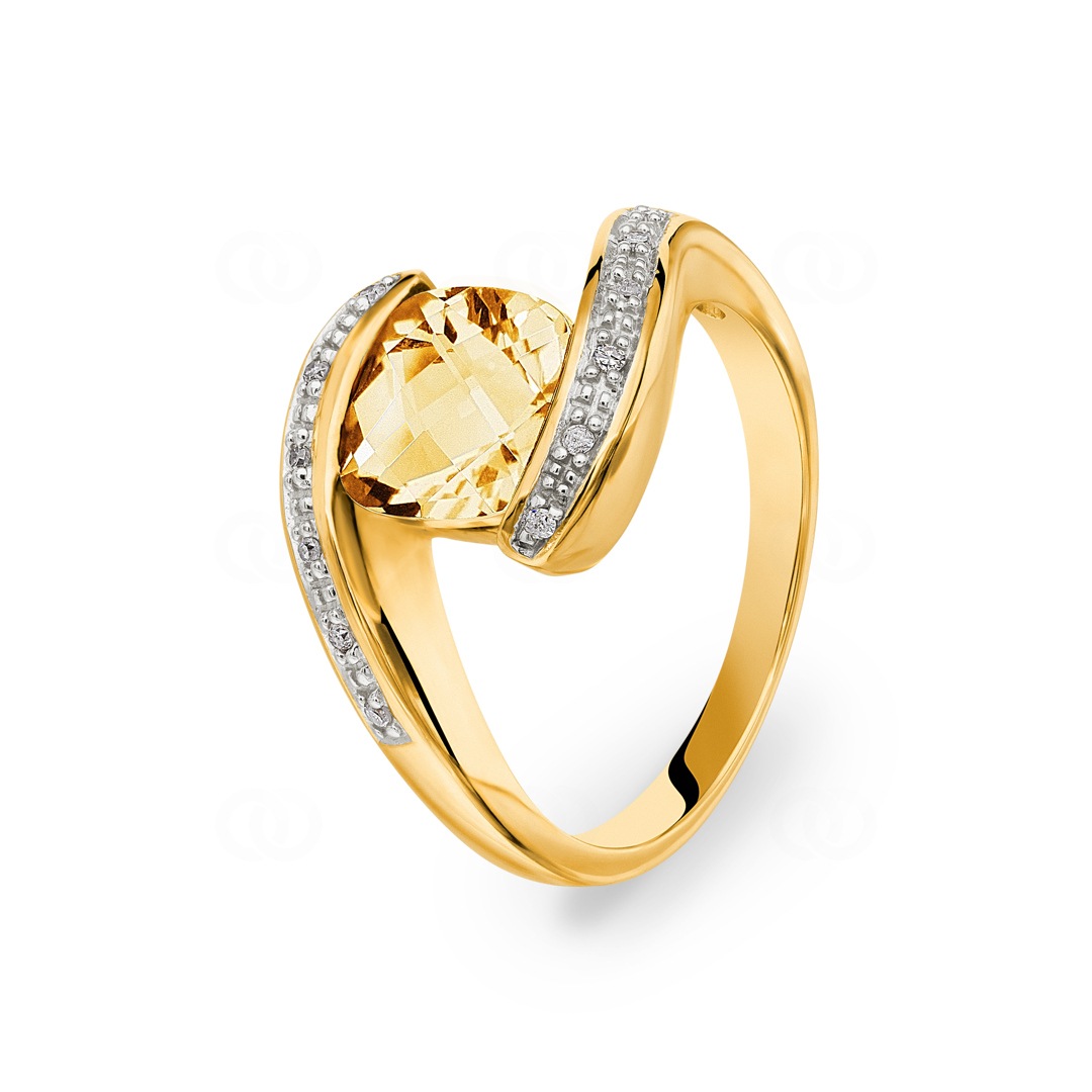 Bague En Or 18 Carats Avec Citrine - Taille 53, Style Art Déco, 4,37 G, Occasion