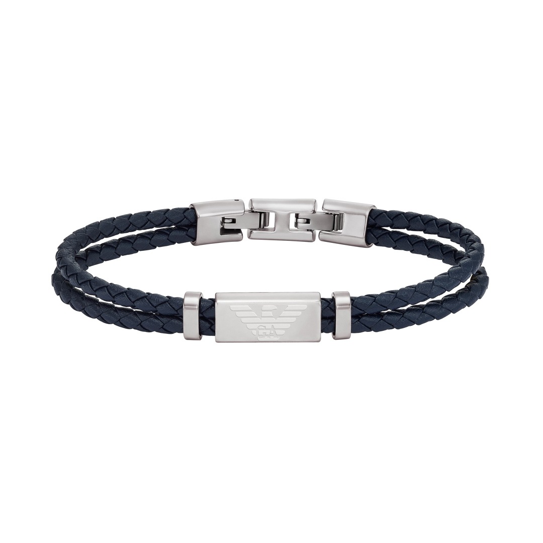 Emporio armani men's black eagle logo bracelet online