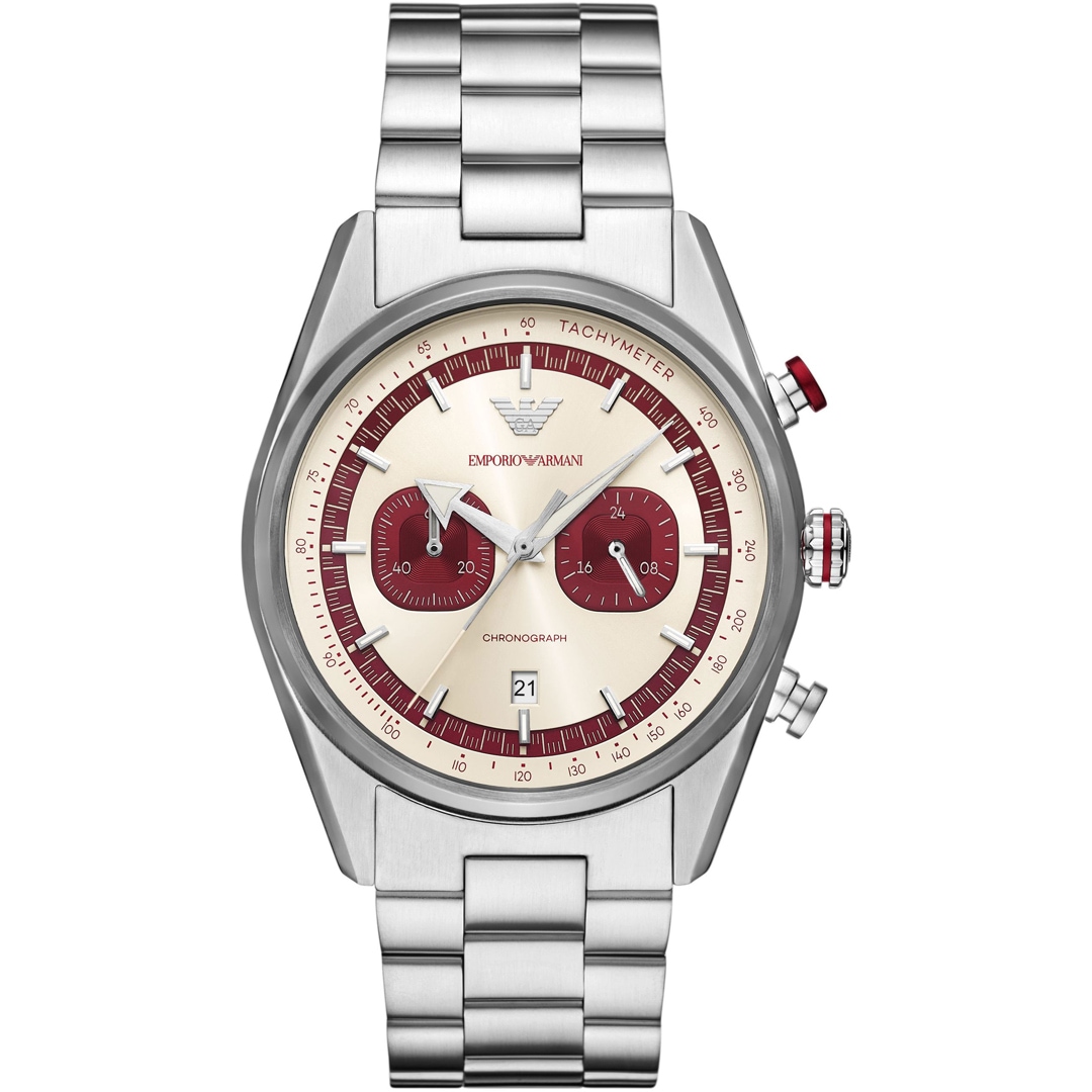 AR11645 | Emporio Armani Racer Chronograph Silvery / Beige & Red