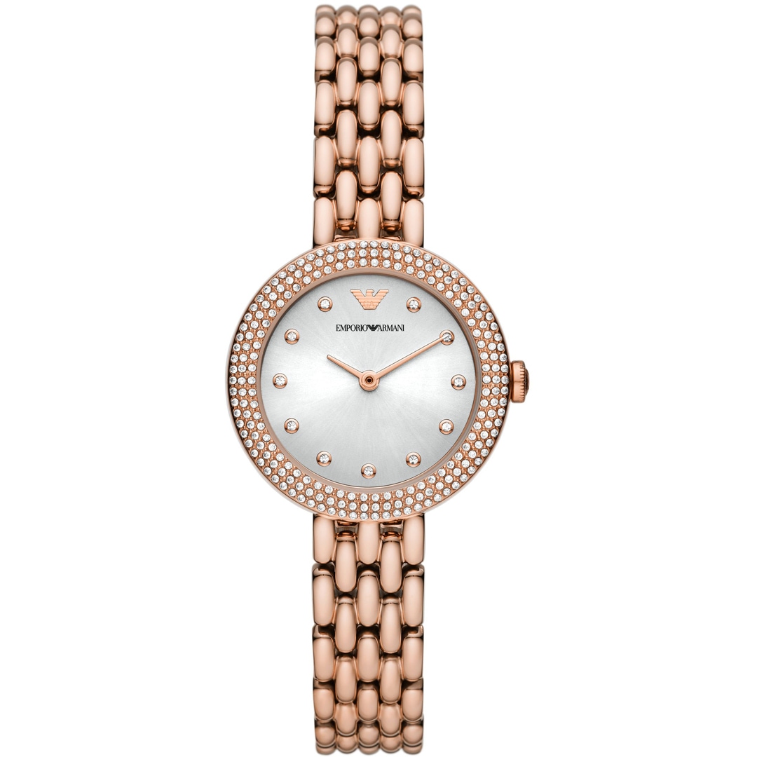 Emporio Armani Rosa Diamonds Mother of Pearl Blue Dial Silver Mesh Bracelet Watch For Women - AR11380