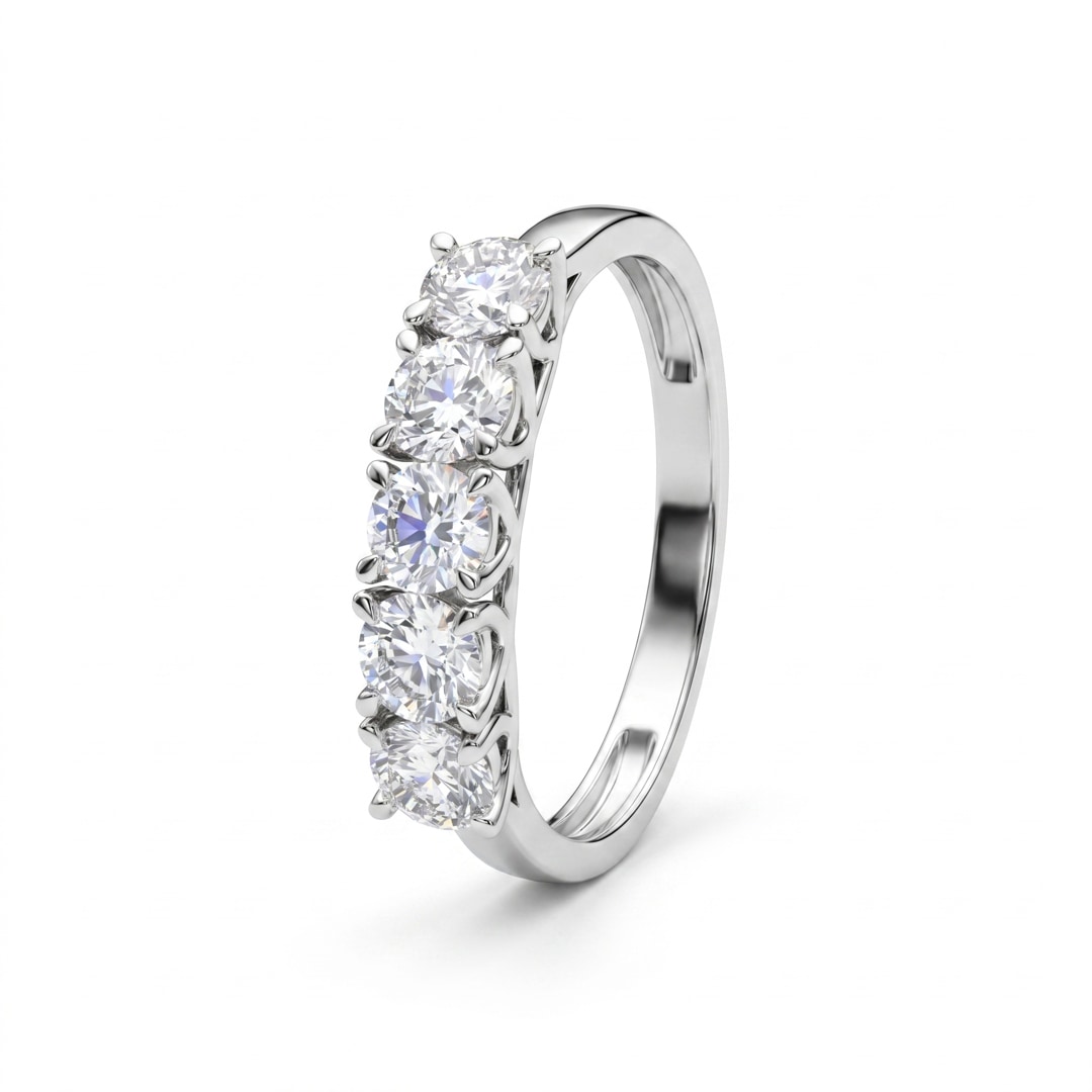 113290 | Five Stone Ring 375/9 K White Gold with Lab Grown Diamonds 1.00 ct