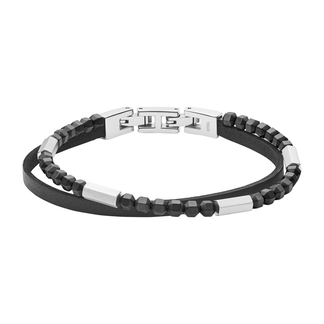 Fossil Herren Armband Vintage Casual Edelstahl Silber schwarz 21,5 cm JF03434040 