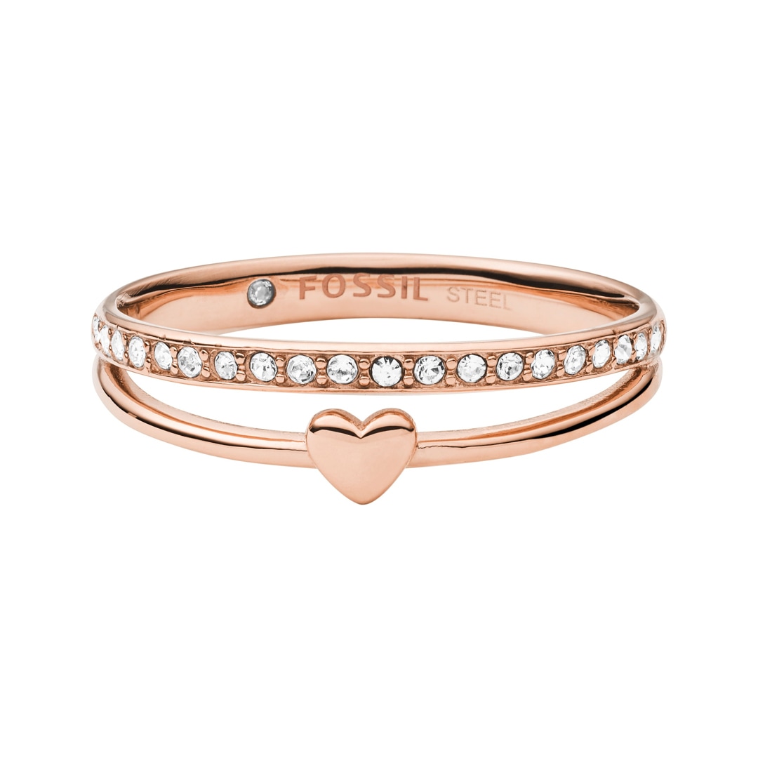 Fossil Vintage Glitz Orecchini Con Riflessi Opalini E Cristalli – Acciaio Inox Oro Rosa, Chiusura A Gancio, Confezione Regalo