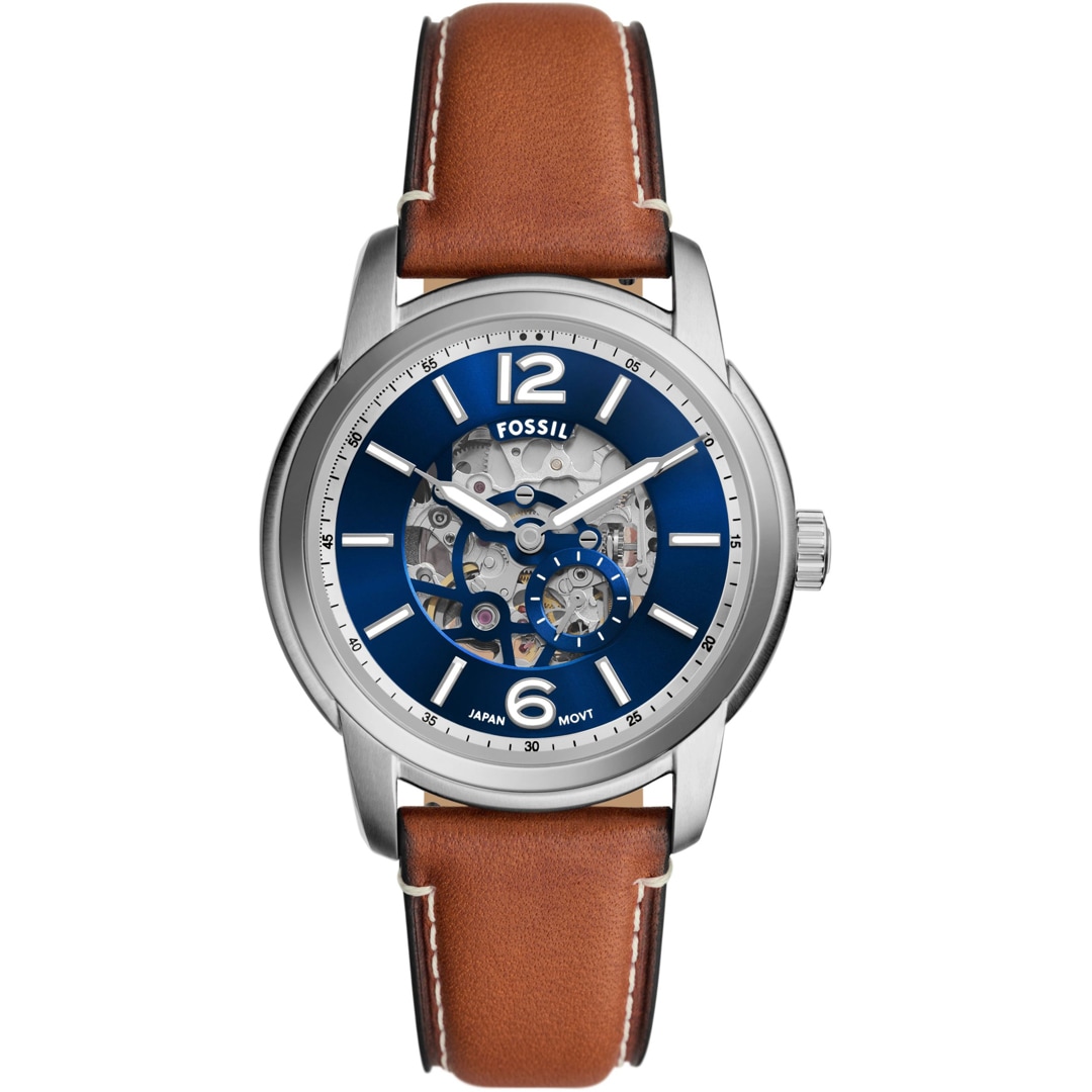 ME3263 Fossil Heritage Leather Brown Automatic Silver Blue