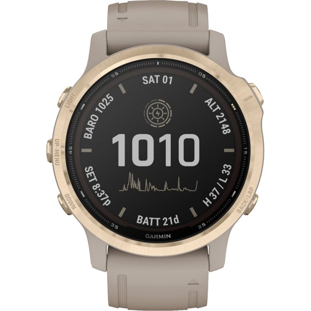 Garmin Fenix 6S Pro Solar Goldig mit beigefarbenem Armband | 010-02409-11
