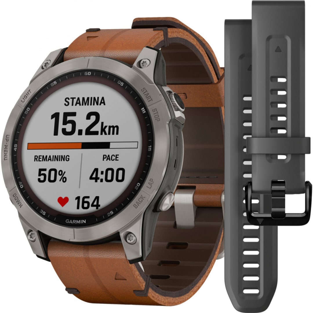 010-02540-31  Garmin Fenix 7 Sapphire Solar Cuir marron