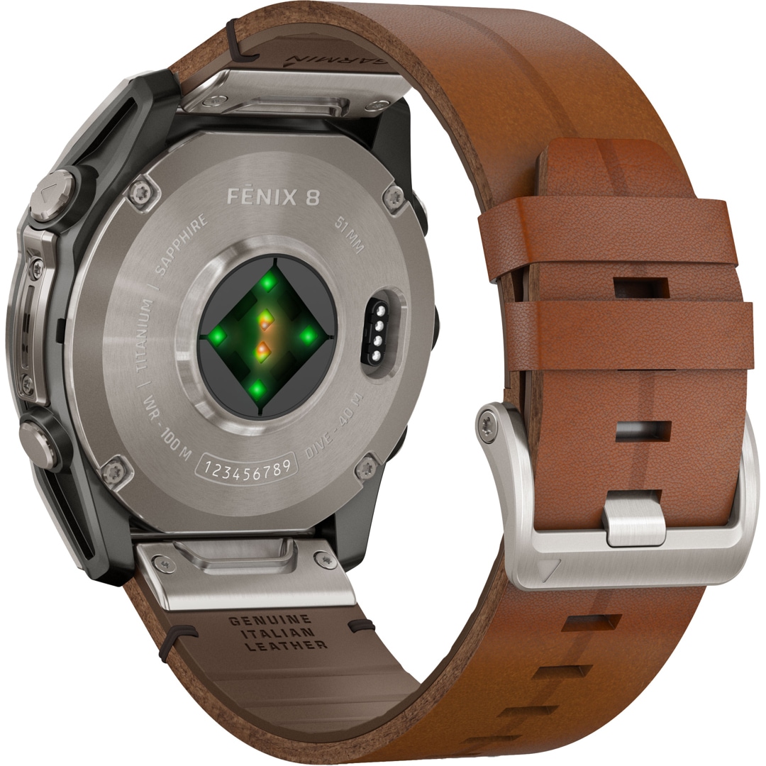 010 02905 40 Garmin Fenix 8 51mm AMOLED Sapphire Graphite Brown Leather