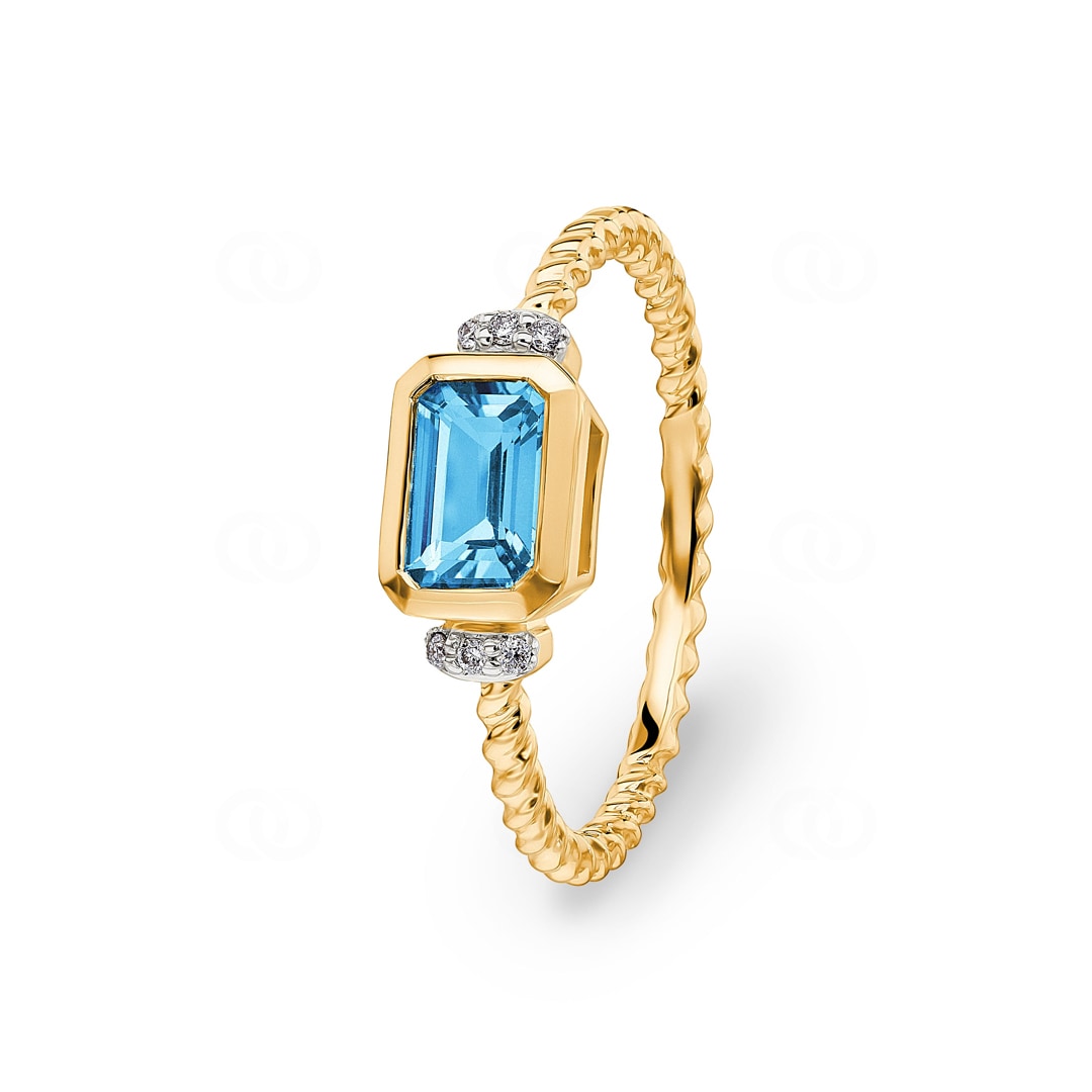 18 carats Or jaune - Bague Topaze Bleue Vintage et Diamants