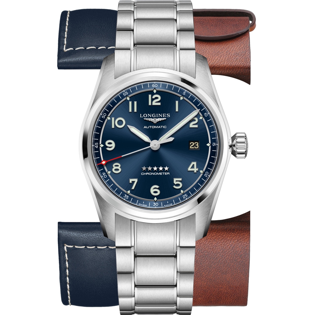 Montre auto Longines Spirit bleu bracelet acier 40 mm, longines spirit