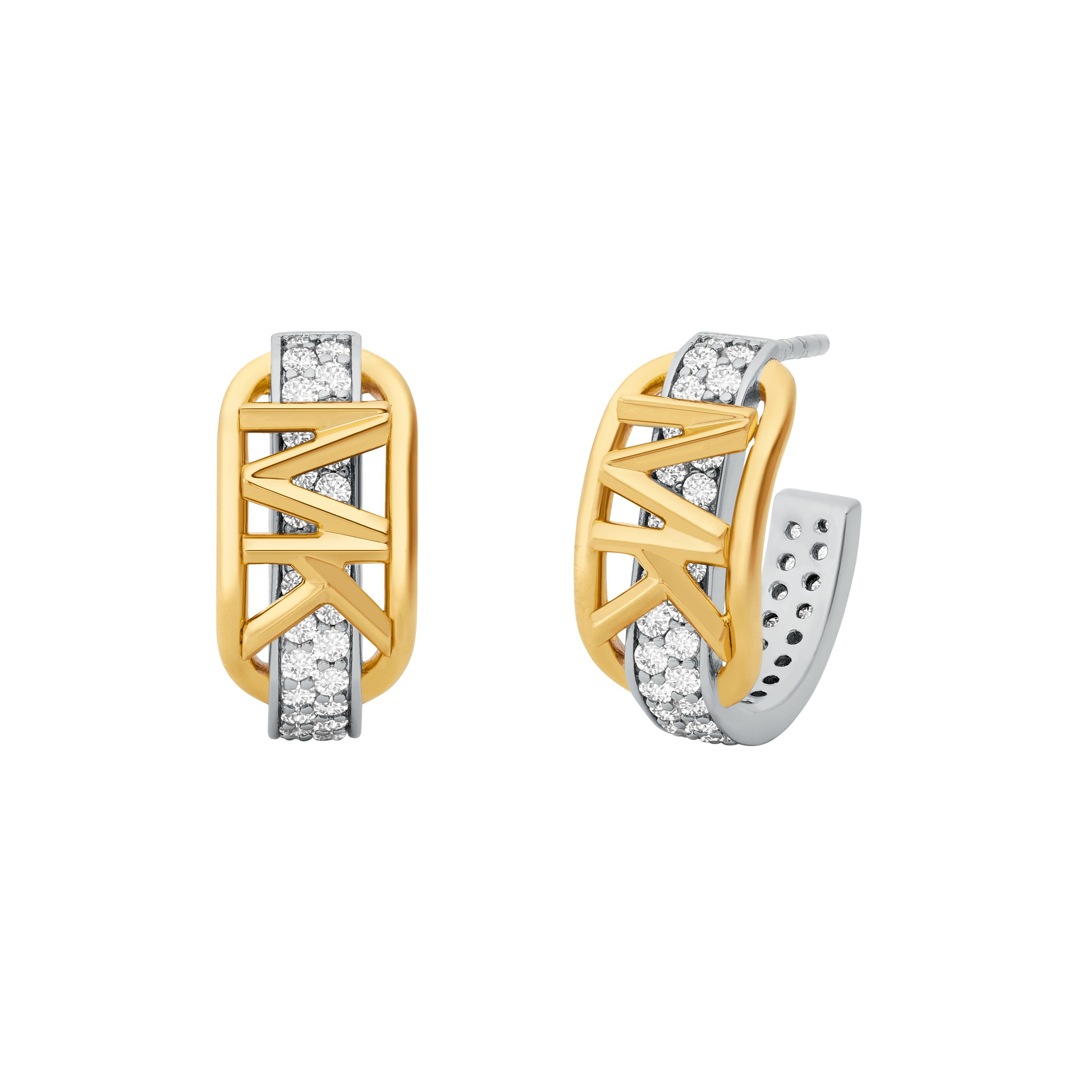 Michael Kors Hoop Earrings Statement Link 925 Silver two tone ladies jewelry MKC1673CZ931