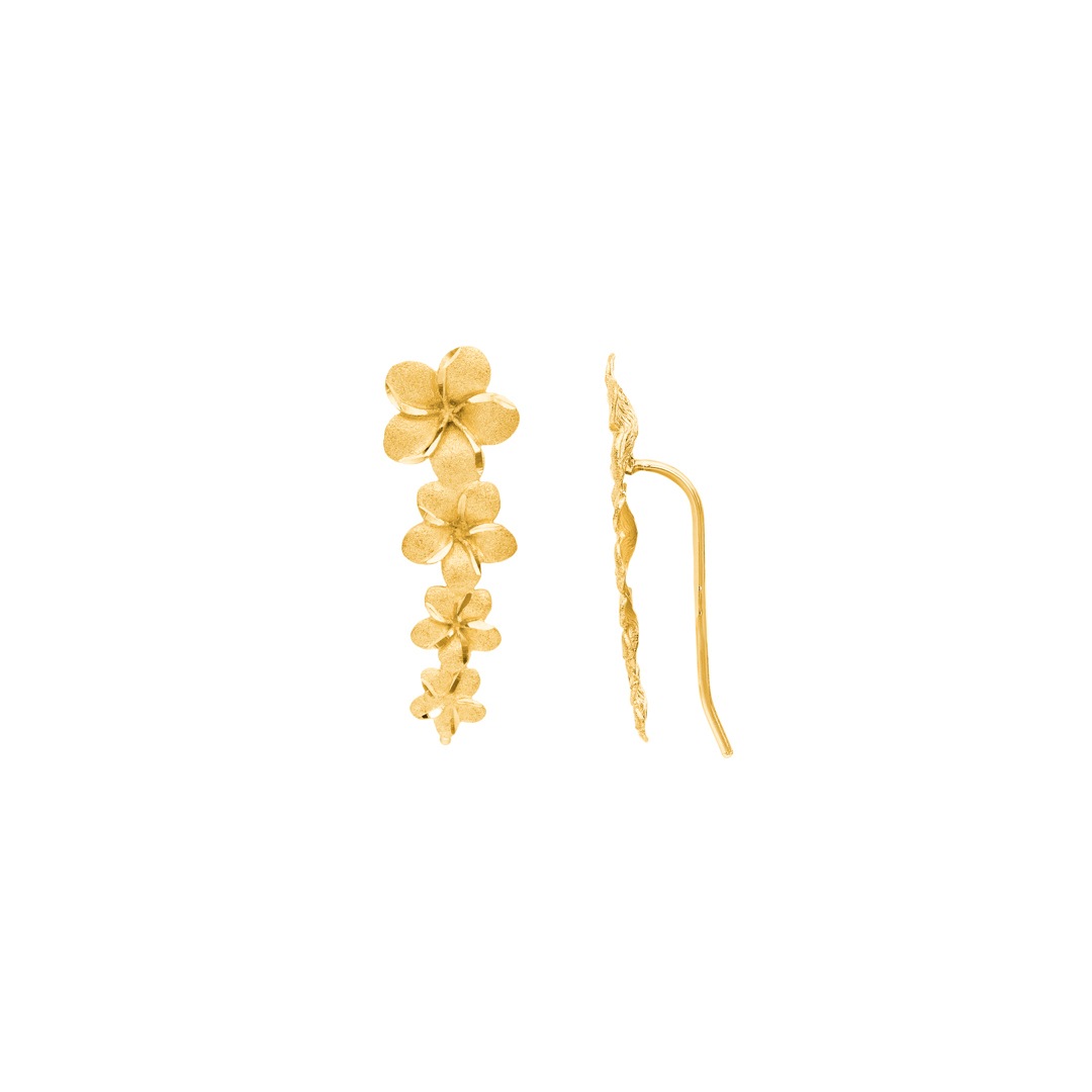 87396 | Ear Climber 750/18 K Yellow Gold Flowers