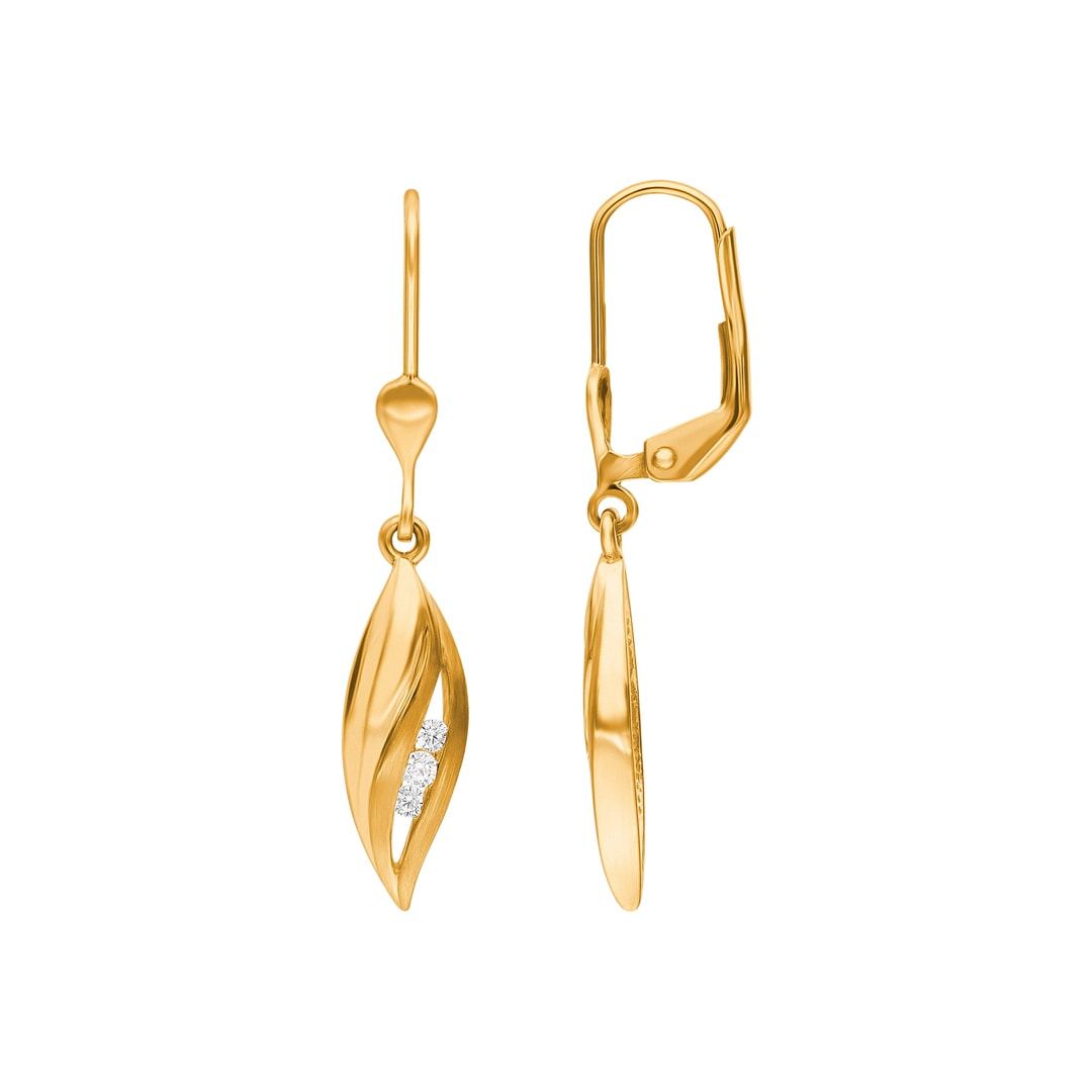 Pendant D Oreilles Or Jaune 18k Zircone 14 Pierres 598257