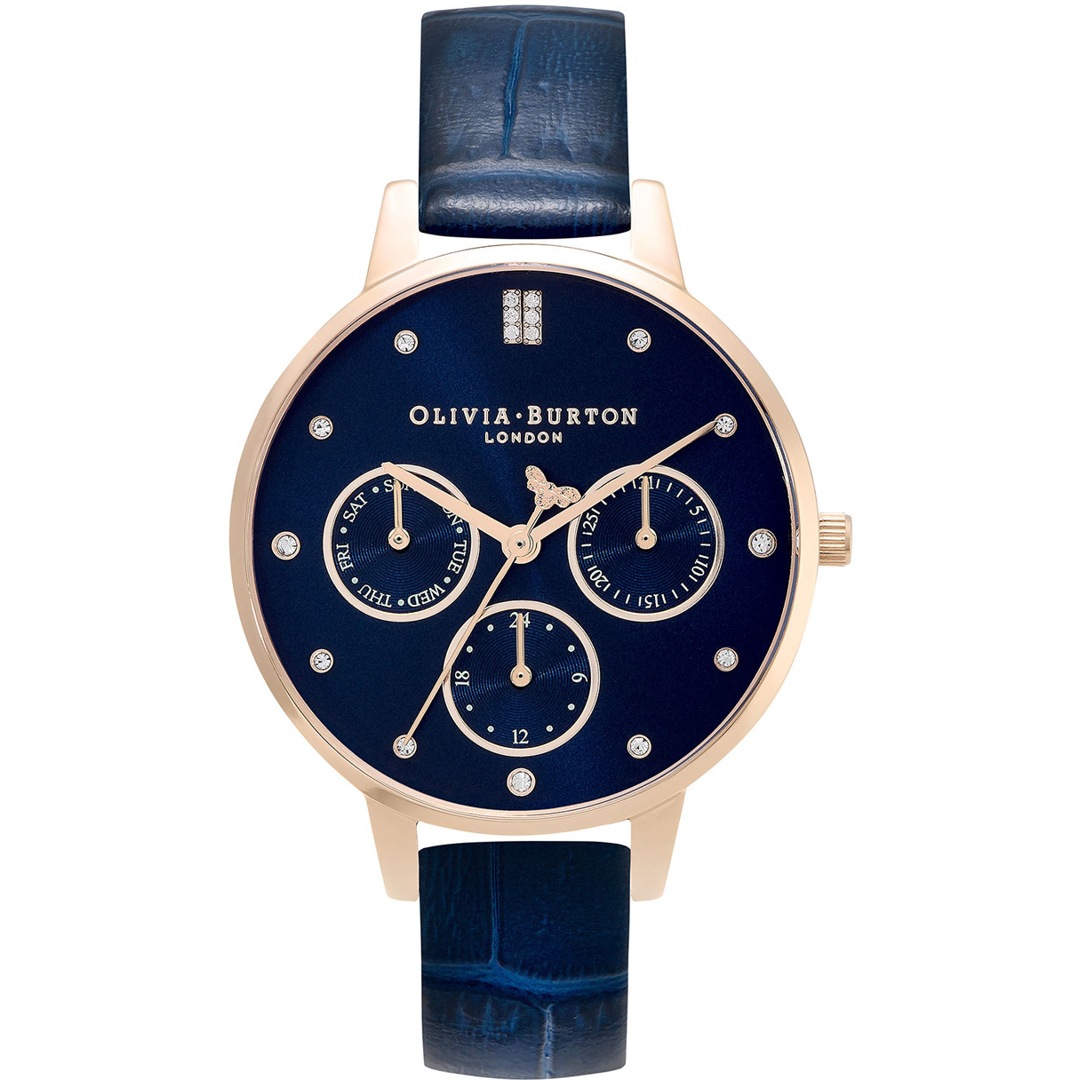 Olivia Burton Multifunction Day Date Leather Blau Ros 24000011