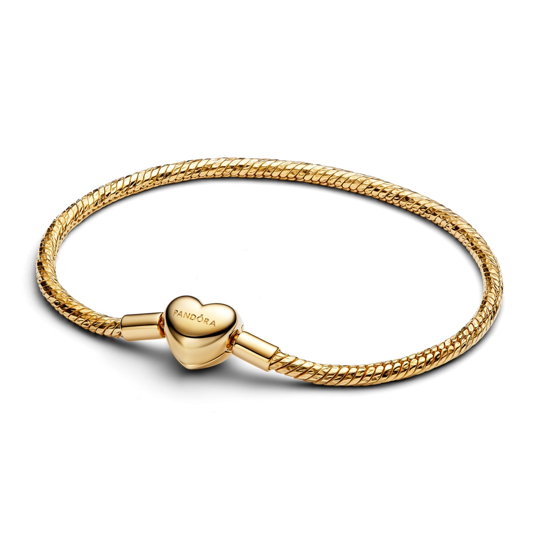 564236C00 | Pandora Gold Moments Heart Clasp Faceted Snake Chain Bracelet