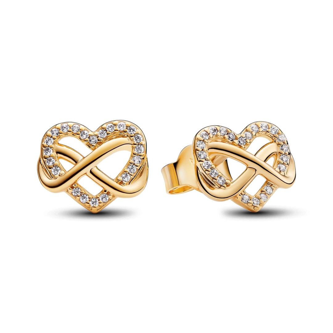 262667C01 Pandora Gold Moments Sparkling Infinity Heart Stud Earrings