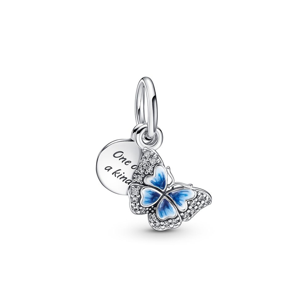 790757C01 Pandora Moments Blue Butterfly Quote Double Dangle Charm