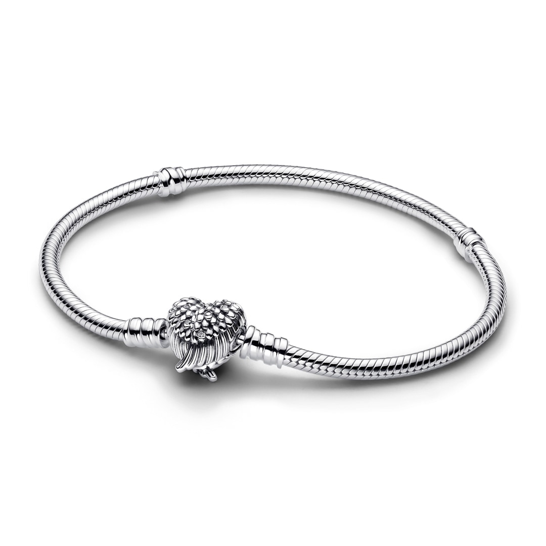 Pandora Moments Heart Wings Clasp Snake Chain Bracelet 925 Silver ladies  jewellery 593680C01