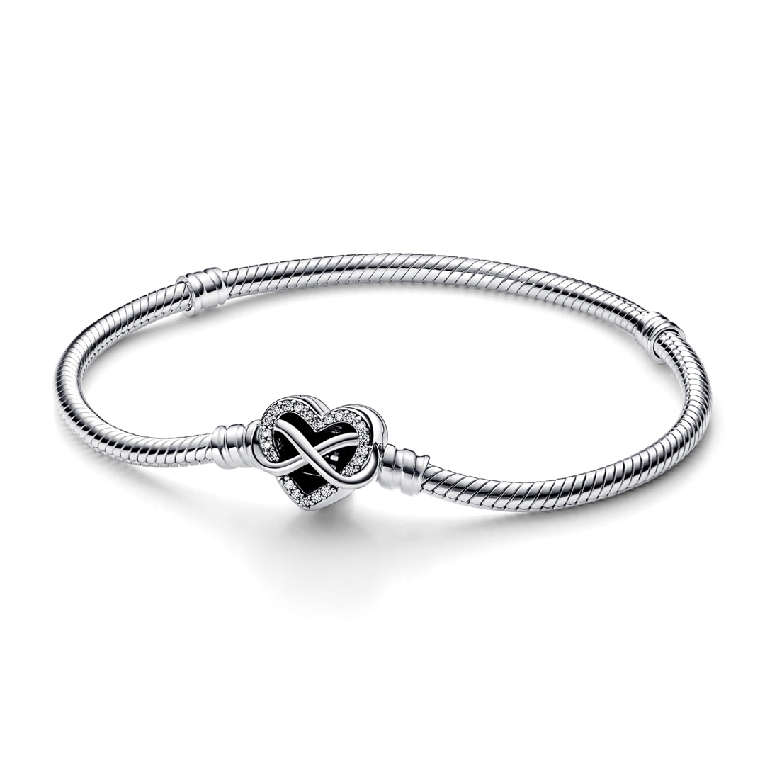 592645C01 Pandora Moments Bracelet Maille Serpent Fermoir C ur Infini Scintillant Argent 925