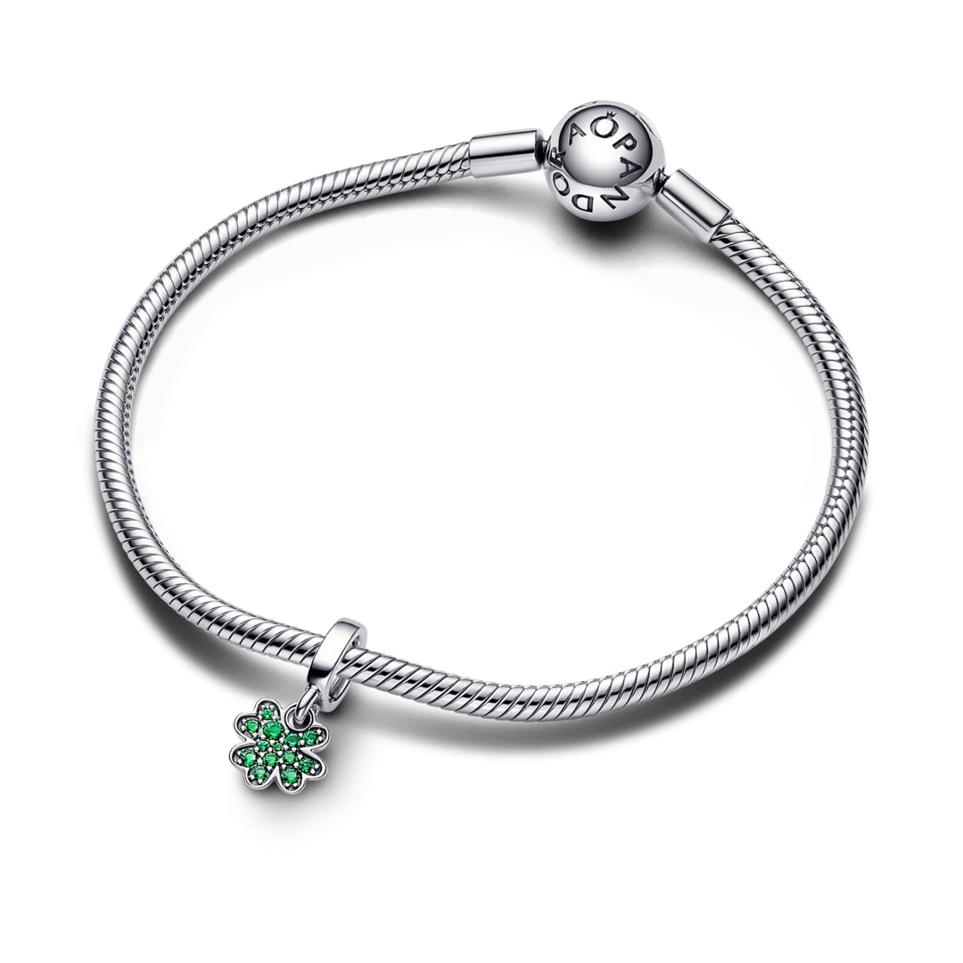 Accessoire Bijou Thecharmworks Charm Trèfle à 4 Feuilles En Argent 925 – Avec Attache Mousqueton | Idée Cadeau Porte-Bonheur Charme Trèfle 4 Feuilles Argent 925