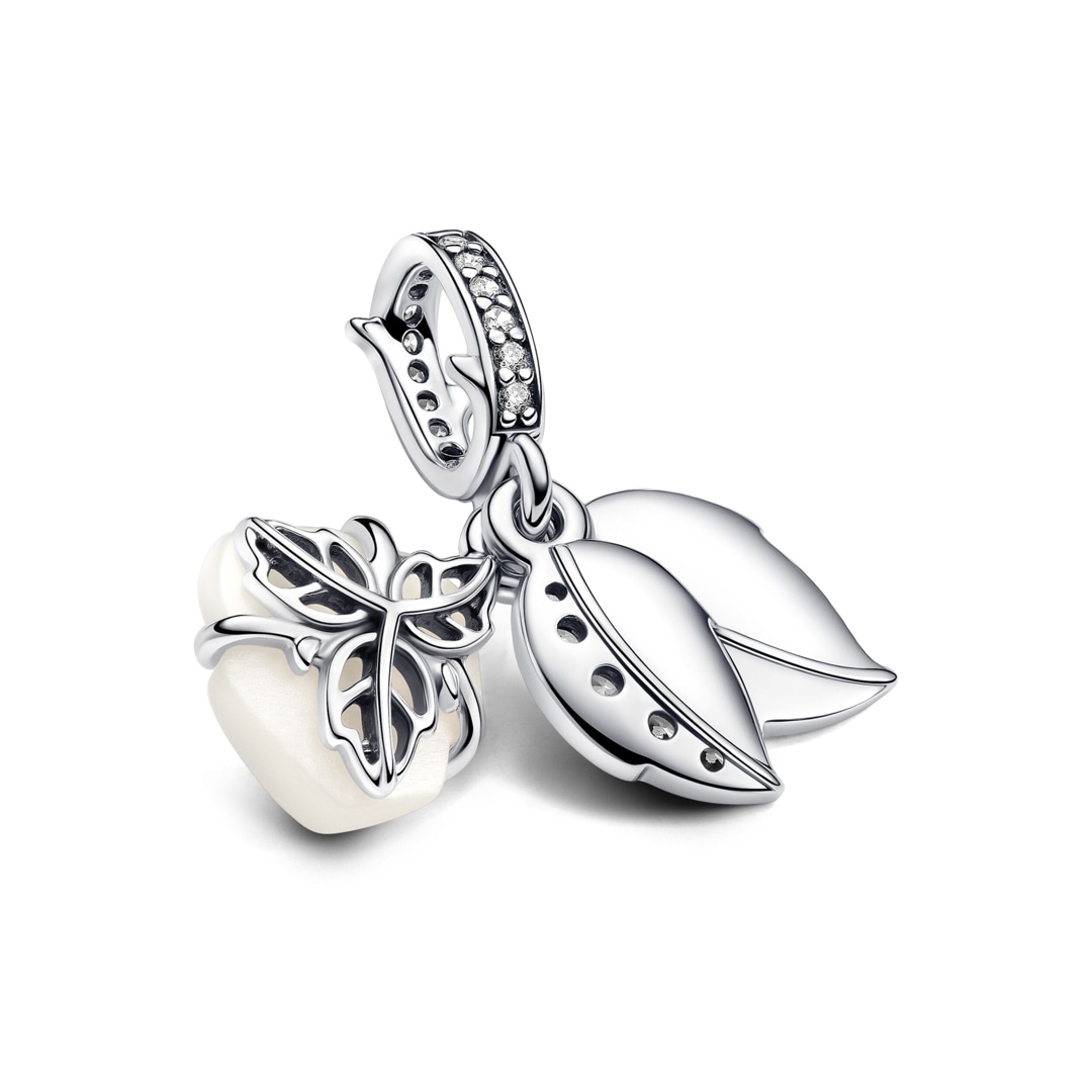793200C01 | Pandora Moments White Rose in Bloom Double Dangle Charm 925 ...