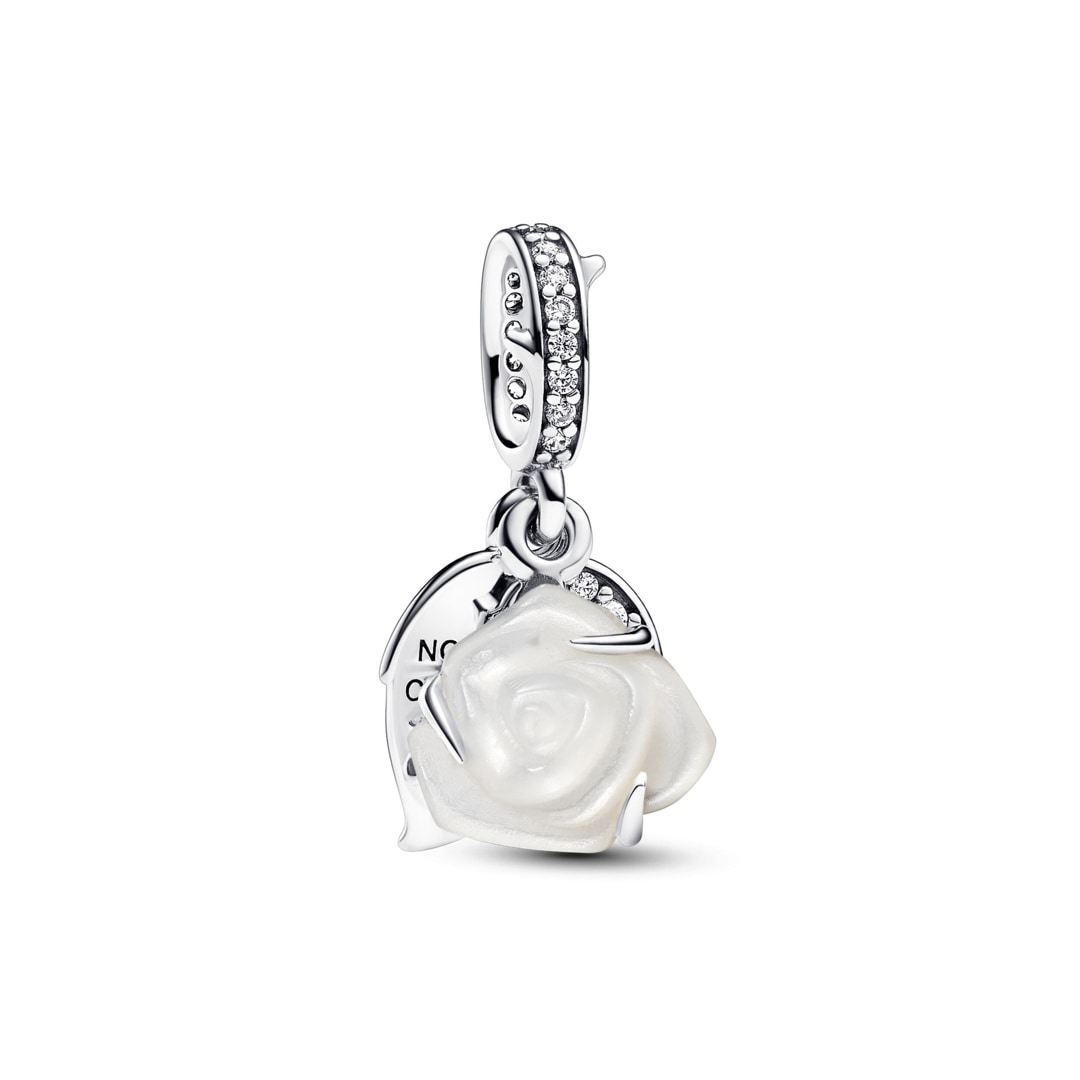 793200C01 Pandora Moments Charm-pendentif double Rose blanche en