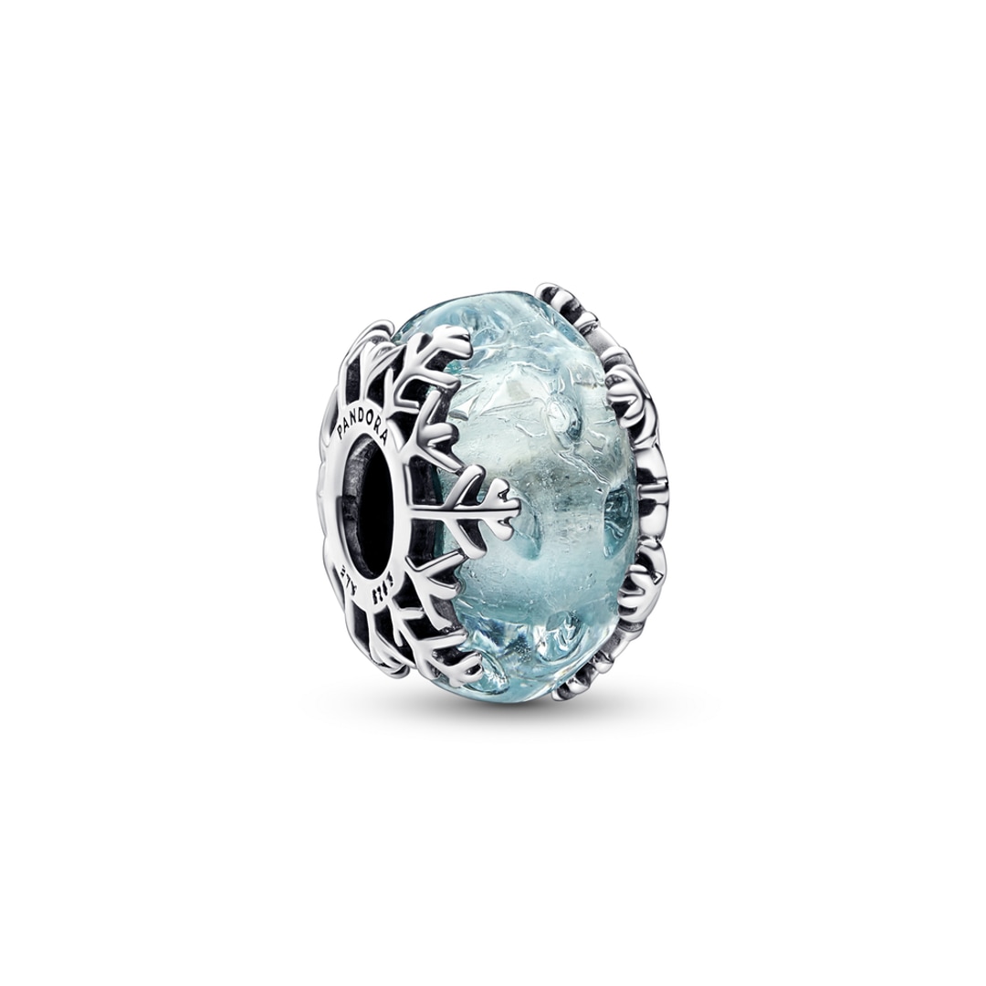 792377C00 Pandora Moments Winter Blue Snowflake Murano Charm