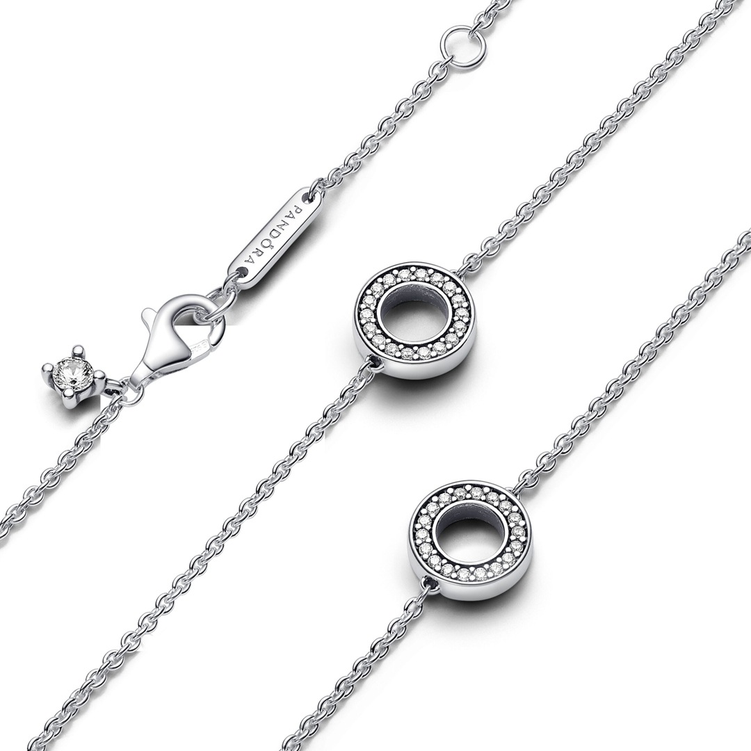 393162C01-50 | Pandora Signature Collier à Chaîne Cercles Pavé 925 Argent