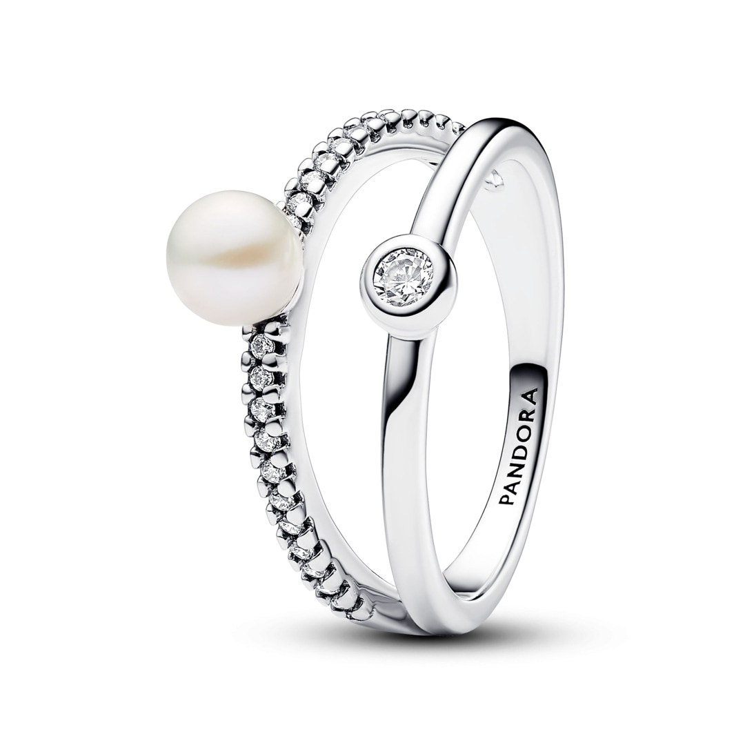 Pandora Timeless Bague Double Perle de Culture d'Eau Douce Traitée Pavé  925 Argent Bijou femme 193147C01