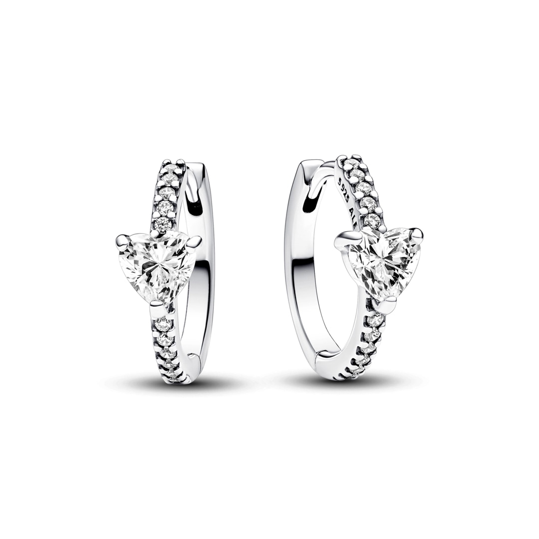 293101C01 Pandora Timeless Sparkling Heart Hoop Earrings 925 Silver