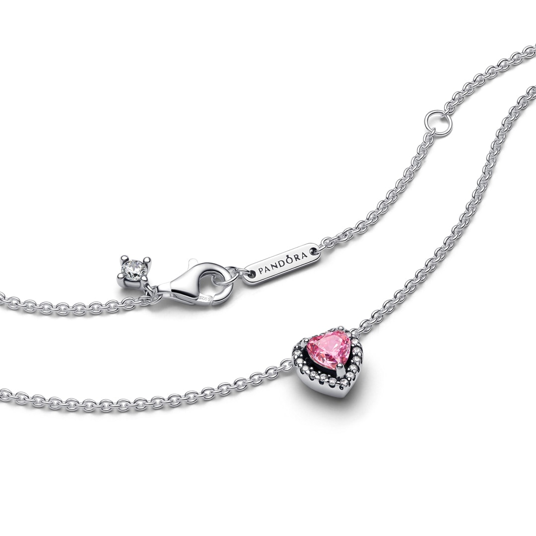 398425C02-45 Pandora Timeless Pink Elevated Heart Necklace 925