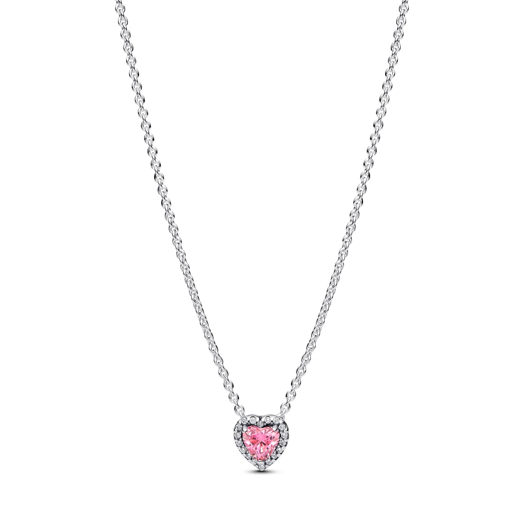 398425C02-45 Pandora Timeless Pink Elevated Heart Necklace 925