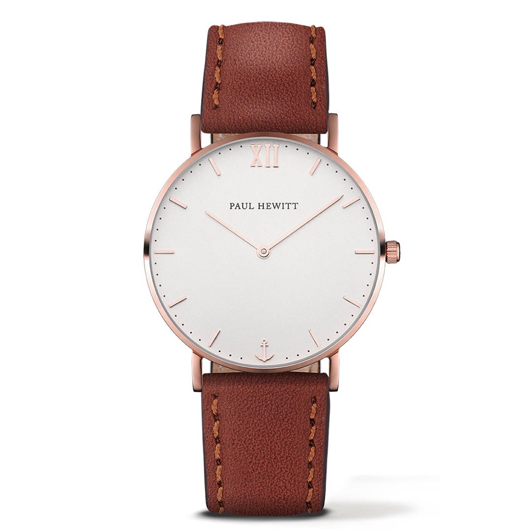 Paul Hewitt Sailor Line White Sand IP Rose Leather Brown Ø 39 Herrenuhr  PH-SA-R-St-W-1