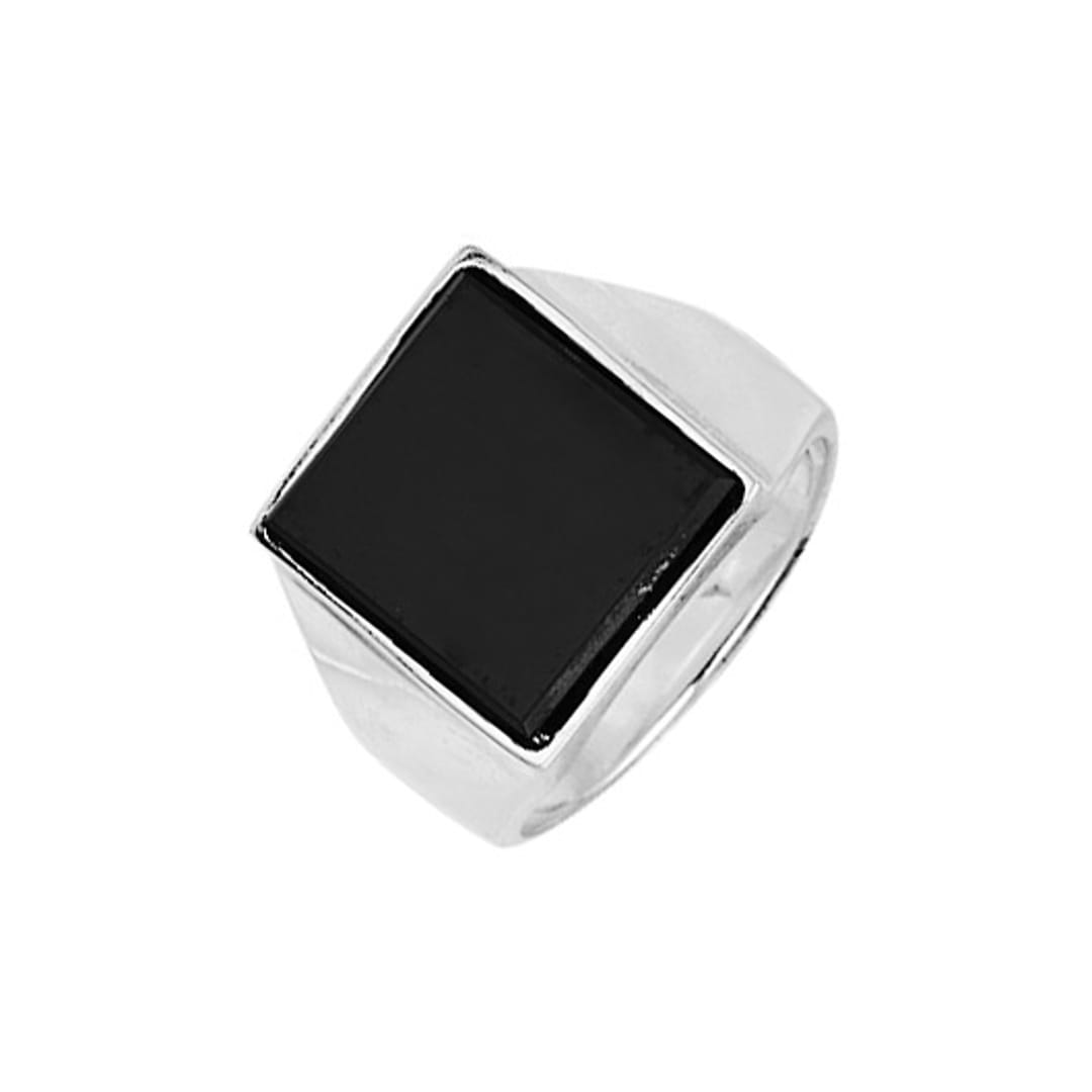 Chevalière Dolly-Bijoux En Argent 925 Rhodié - Onyx Noir 13x6mm - Taille 62 - Unisexe