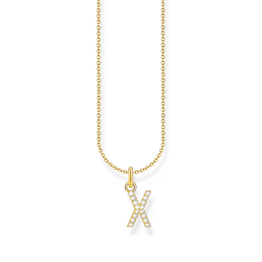 Thomas Sabo Basics Gold plated necklace with letter pendant X and white zirconia ladies jewelry KE2263 414 14 L45V