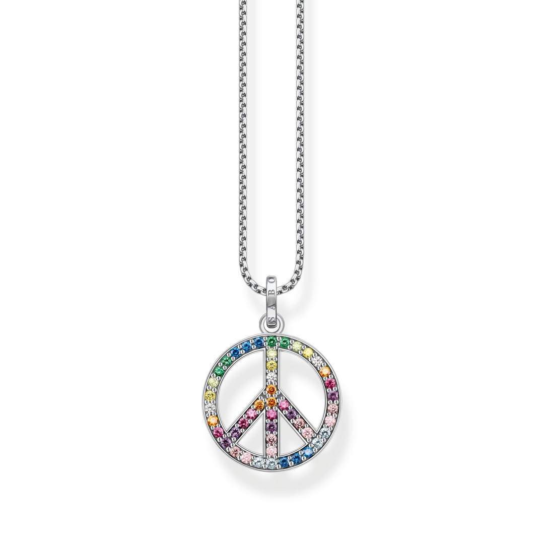 Thomas Sabo Kette mit Anhänger Peace-Zeichen Steinen Silber mit bunten