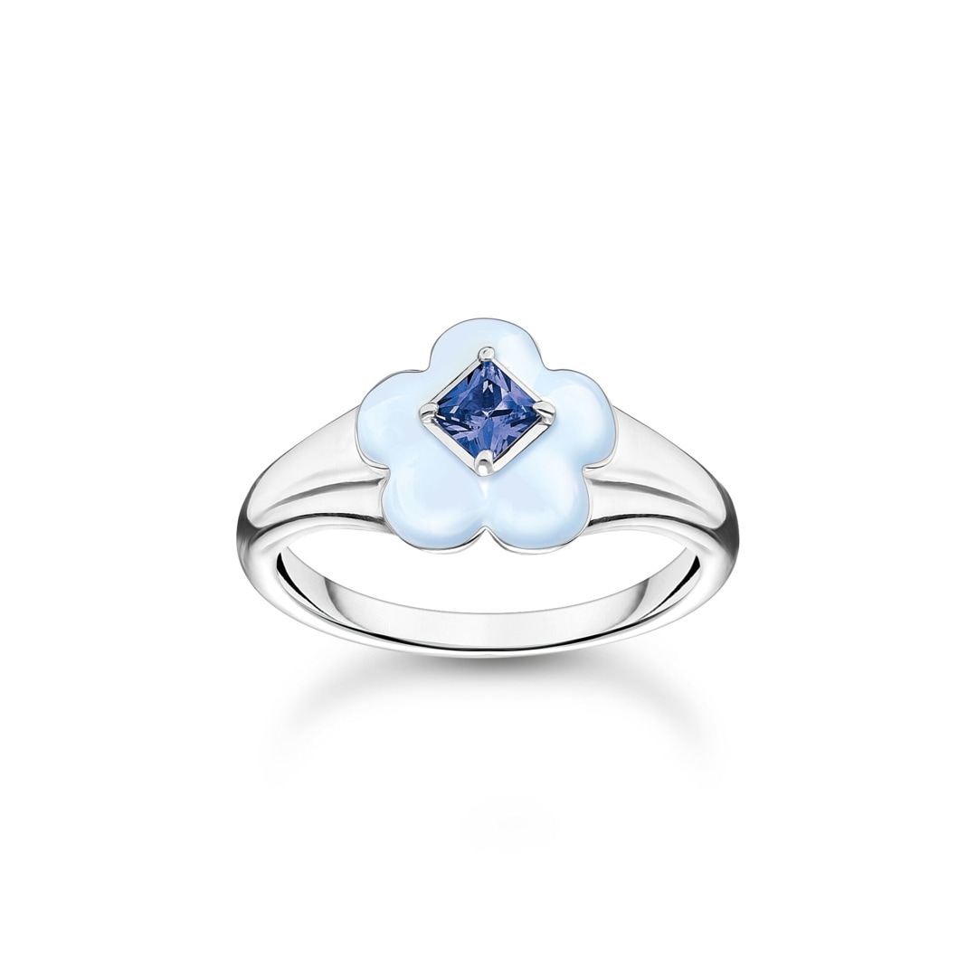 Thomas Sabo Ring Flower with blue stone silver ladies jewellery TR2433 496 1