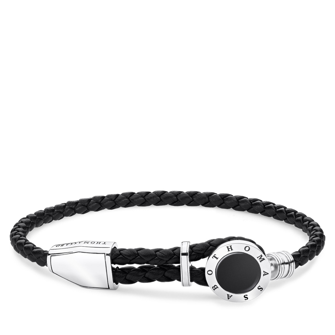 Thomas Sabo sterling silver rebel at heart leather bracelet coin black  gents jewellery A1864-982-11-L25v