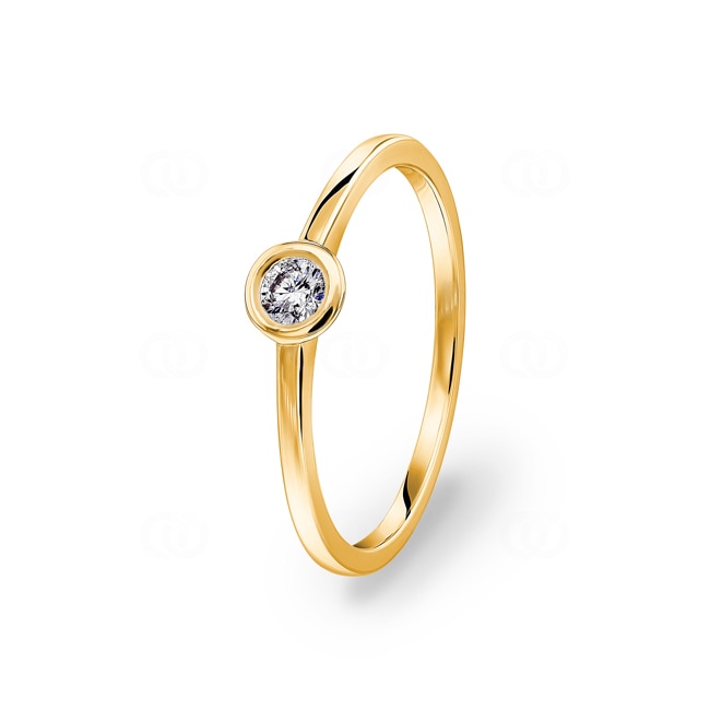 0.10ct Diamond Engagement Ring 750/18 K Yellow Gold, Bezel Set - CGSO003-010-GG