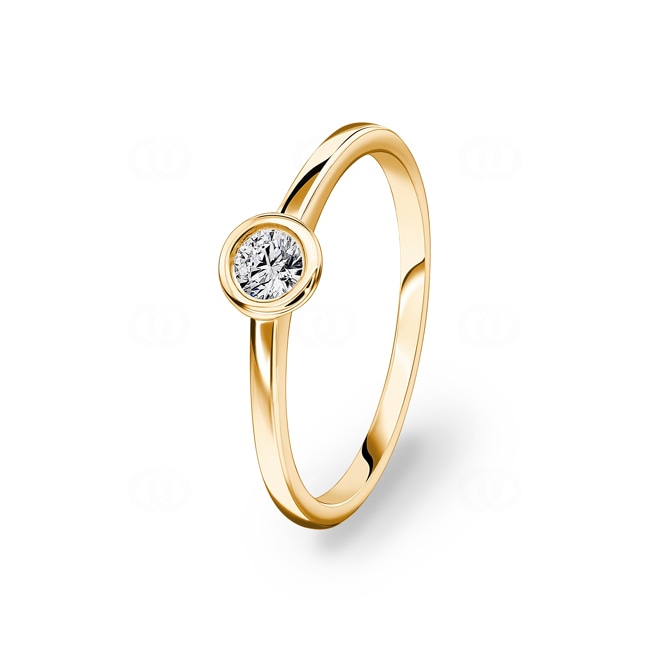 0.15ct Diamond Engagement Ring 750/18 K Yellow Gold Bezel Set - CGSO003-015-GG