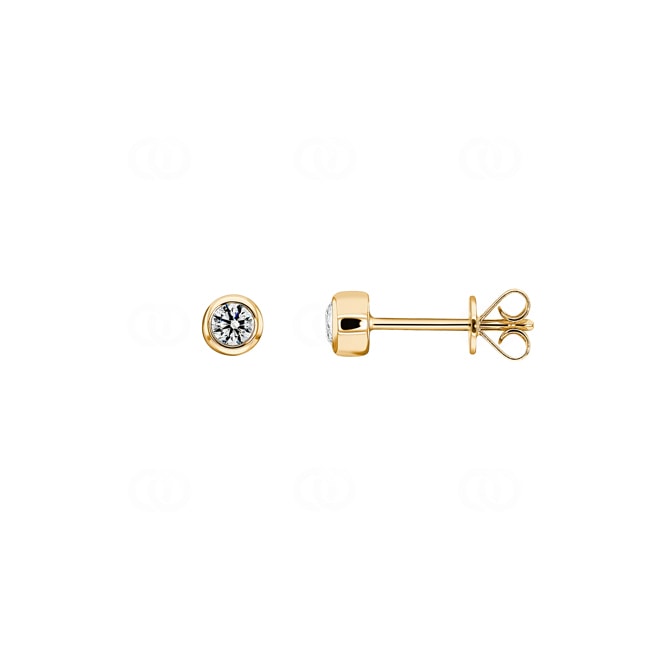 0.20ct Diamond Solitaire Stud Earrings 750/18 K Yellow Gold Bezel Set - OR-16283-GG