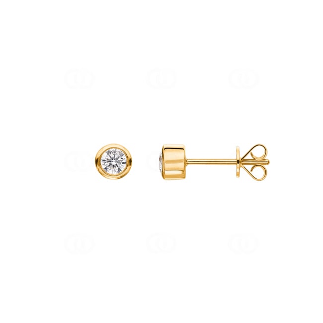 0.27ct Diamond Solitaire Stud Earrings 750/18 K Yellow Gold Bezel Set - OR-16290-GG