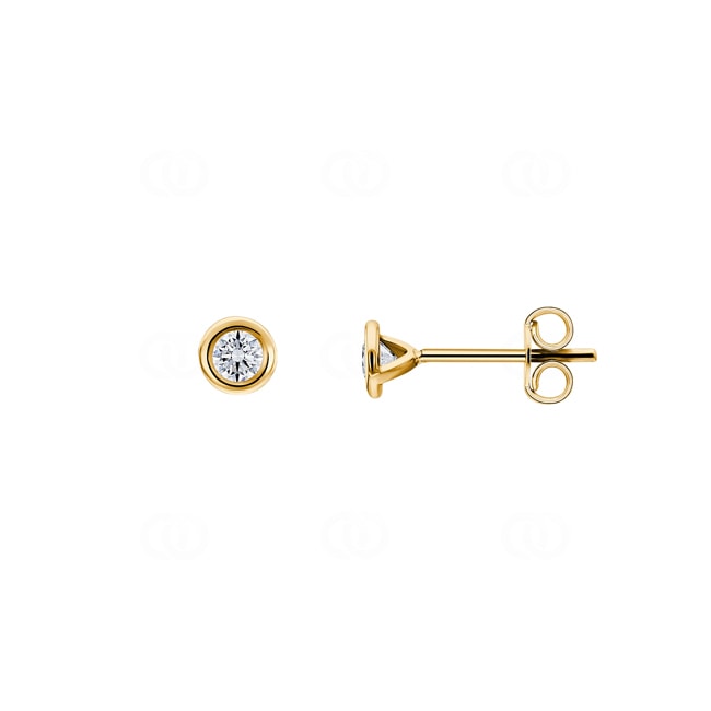 0.30ct Diamond Solitaire Stud Earrings 750/18 K Yellow Gold Bezel Set - CGOR003-015-GG