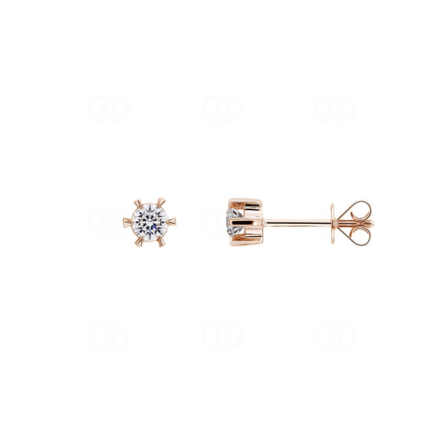 0.30 Karat Solitär Diamantohrstecker 750/18 K Roségold in 6-Griff - OR-42619-30-RG