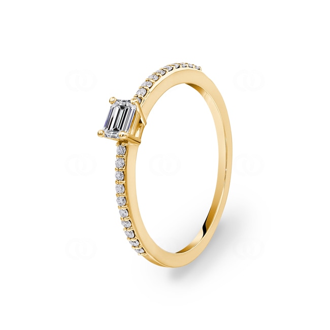 0.31 Karat Emerald Solitärring 750/18 K Gelbgold mit Seitensteinen - RI-102303-GG