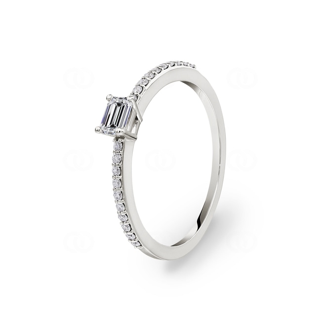 0.31 Karat Emerald Solitärring 750/18 K Weissgold mit Seitensteinen - RI-102303-WG