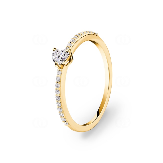 0.31 carats bague solitaire cœur or jaune 750/18 ct avec pierres latérales - RI-102305-GG